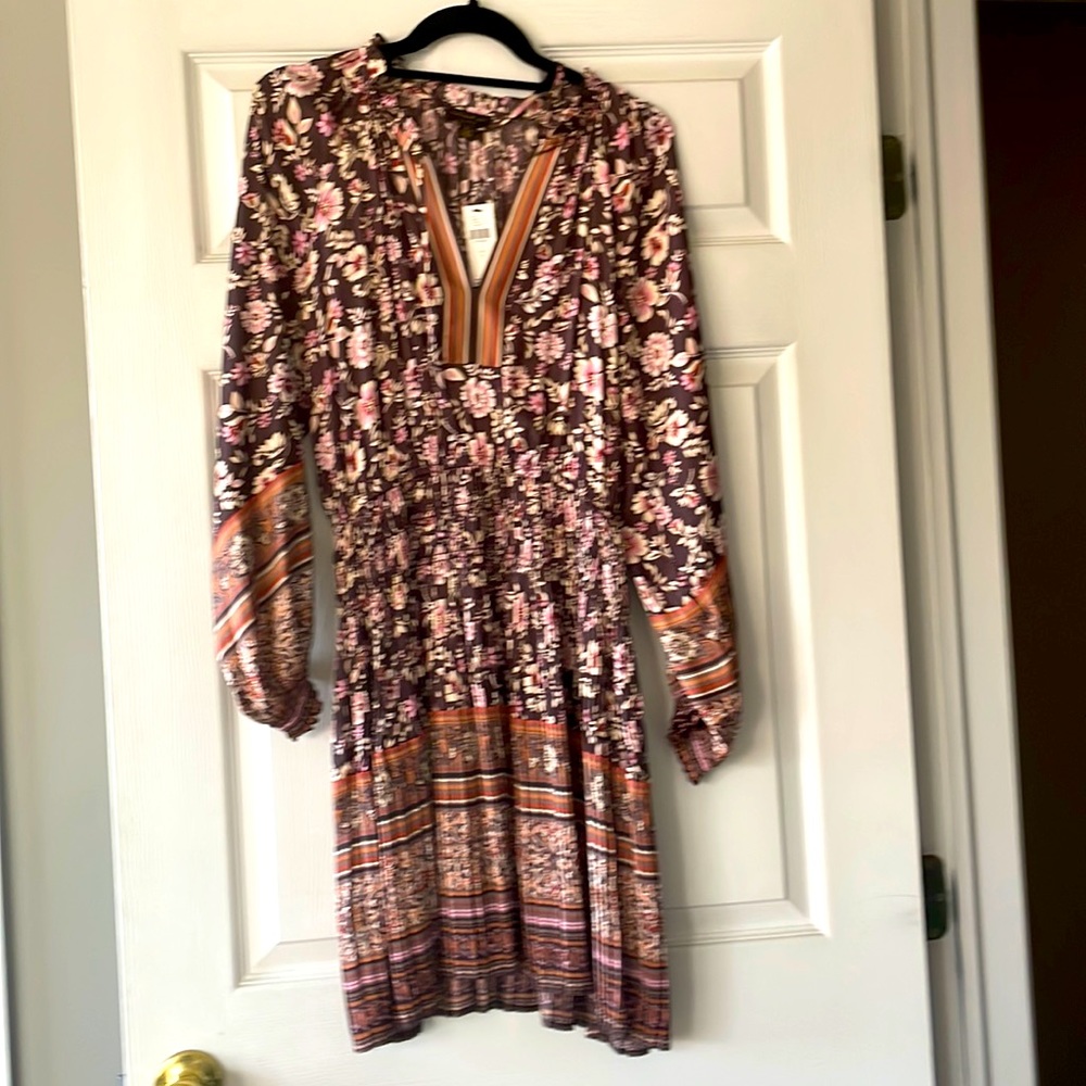 Anthropologie tie neck floral mini dress